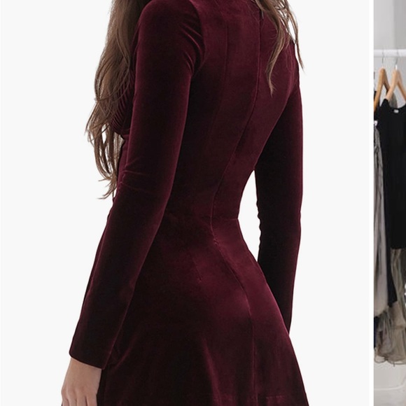 House of CB Deep Red Velvet Long Sleeve Dress - Picture 2 of 6